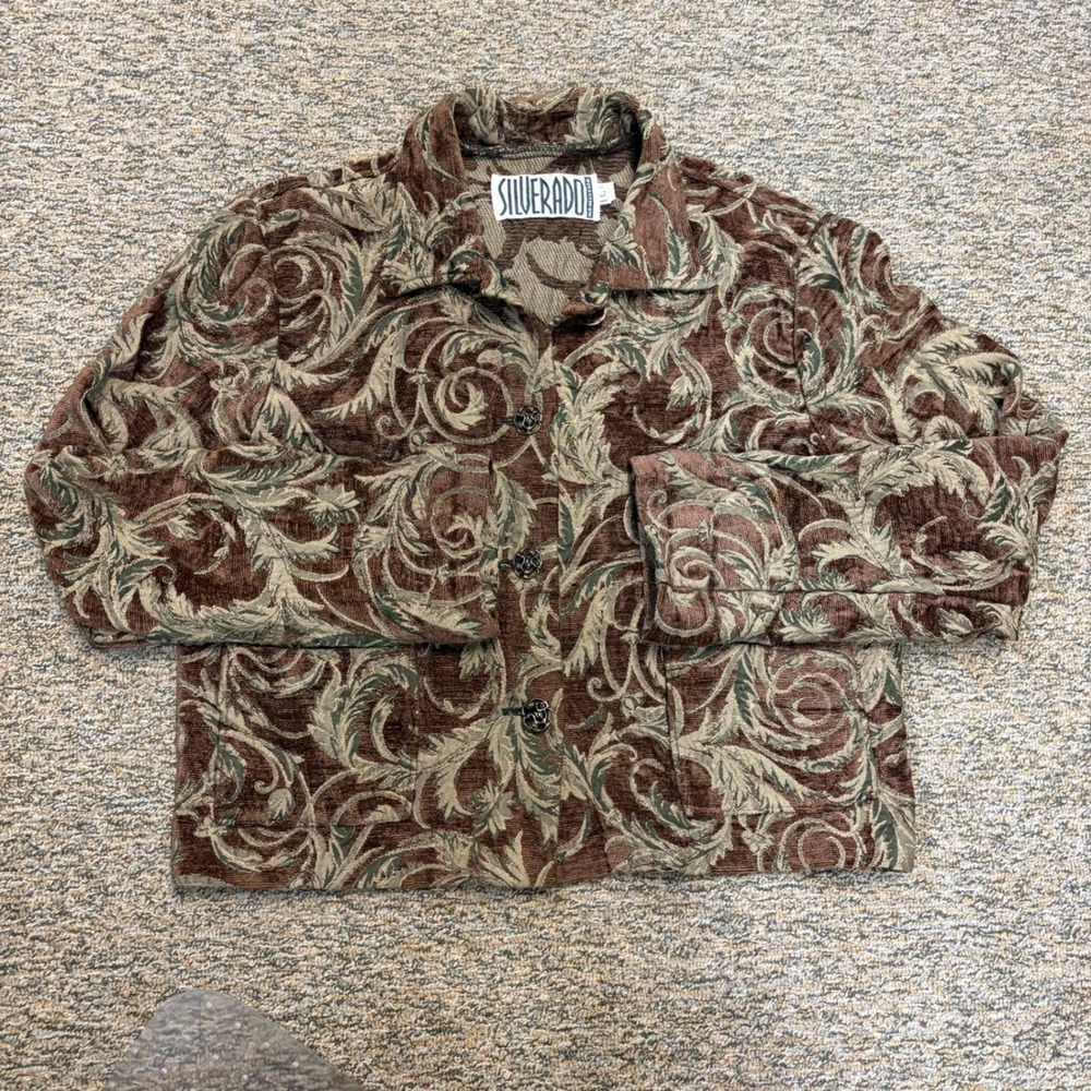 Vintage Silverado Women's Brocade‎ Floral Blazer Brown Button Front USA L